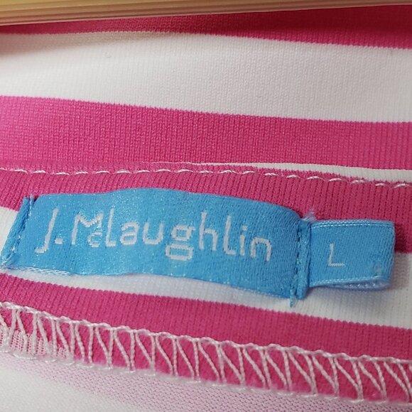 J. McLaughlin Top Women's Pink Striped Off The Shoulder Puff Sleeve Nautical L - Picture 4 of 4